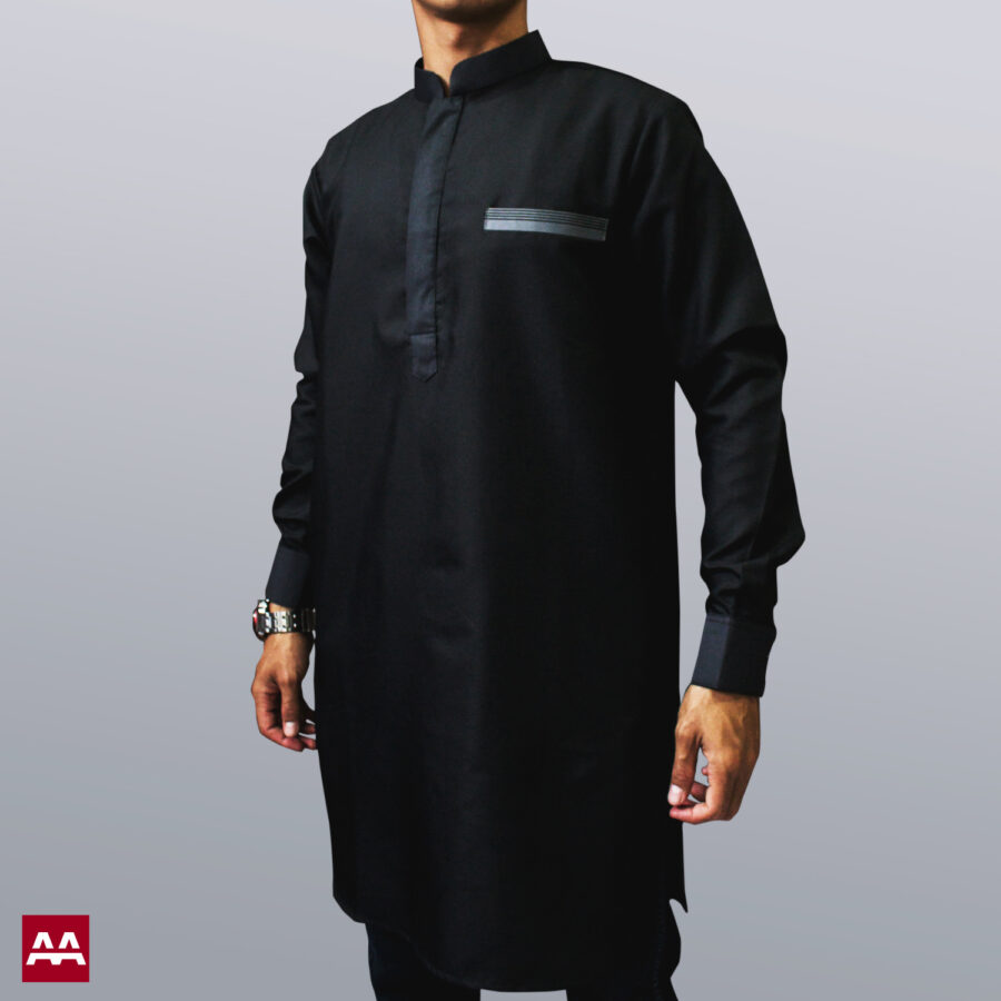Baju kurta elegan terbaru warna hitam, baju muslim pakistan ternyaman